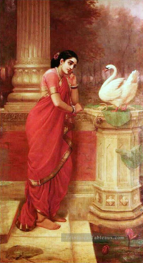 Ravi Varma Princess Damayanthi parle avec Royal Swan à propos de Nala Peintures à l'huile
